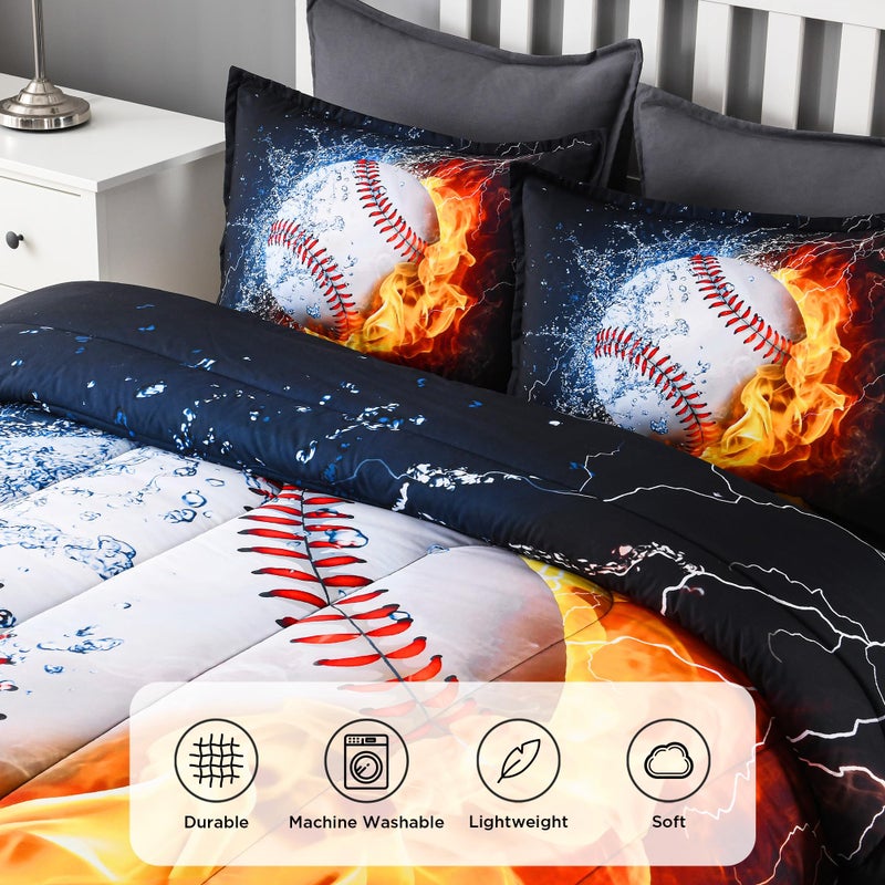 Andency 3D Baseball Comforter Twin(66x90 Inch), 2 Pieces(1 Baseball Comforter, 1 Pillowcase) Sport Microfiber Baseball Bedding Set for Boys Kids Teens - Image 5